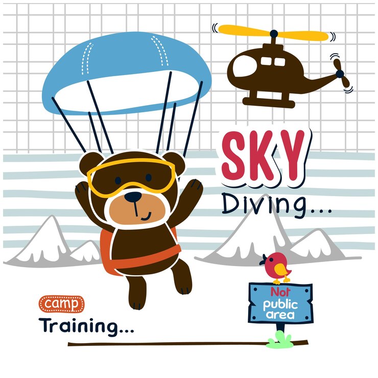 Vector skydiving bear funny animal cartoon