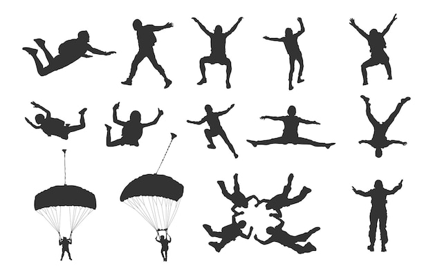 Skydiving silhouettes Falling skydiver silhouette Parachute skydiving silhouette