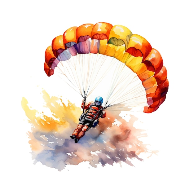 Прыжки с парашютом акварель ручная роспись иллюстрация