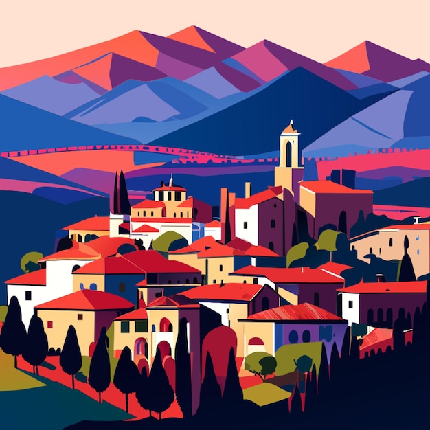 Vector skyline of the aerial view of the film famous town montepulciano italy vector illustration