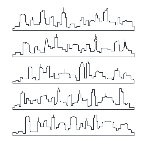 Горизонты города. строительная линия города. контур городской городской пейзаж набор изолированных