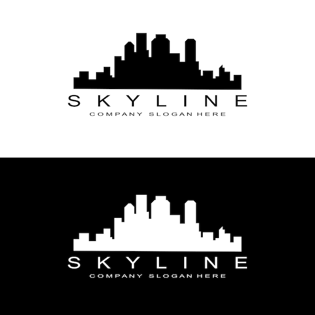 Skyline Logo Design Stadsgezicht Vector Hoge Gebouwen Stad Gebouw Fit Banner Ontwerpsjabloon Bouwbedrijf