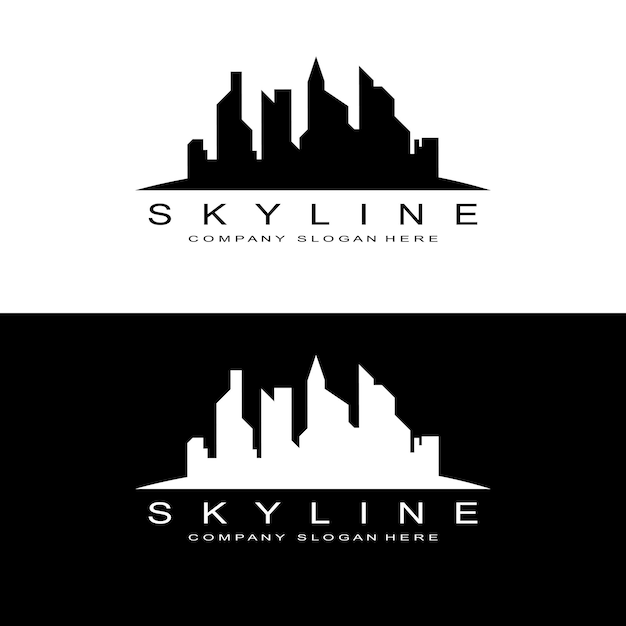 Skyline Logo Design Stadsgezicht Vector Hoge Gebouwen Stad Gebouw Fit Banner Ontwerpsjabloon Bouwbedrijf