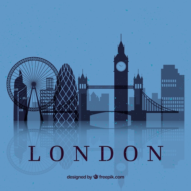 Vettore skyline di londra su sfondo blu