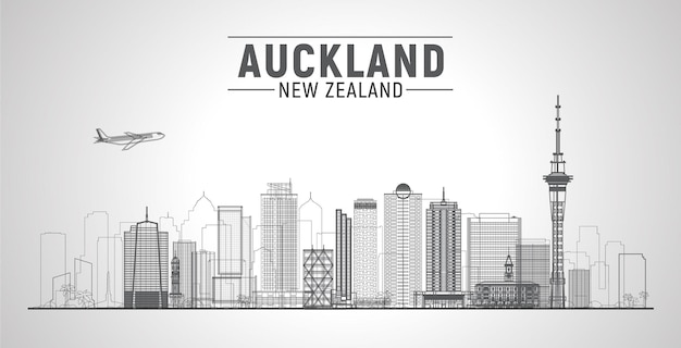 Skyline van Auckland, Nieuw-Zeeland met panorama op witte achtergrond Vectorillustratie Zakelijk reizen en toerismeconcept met moderne gebouwen Afbeelding voor presentatiebannerwebsite