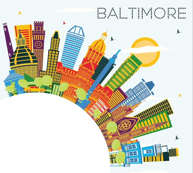 Skyline van baltimore usa maryland met kleur gebouwen blauwe lucht en kopie ruimte vectorillustratie