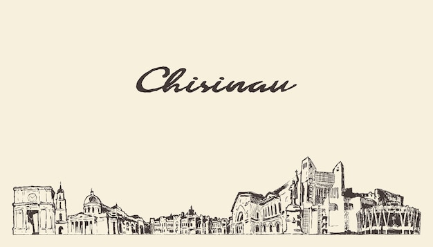 Skyline van Chisinau, Moldavië, hand getrokken vectorillustratie, schets