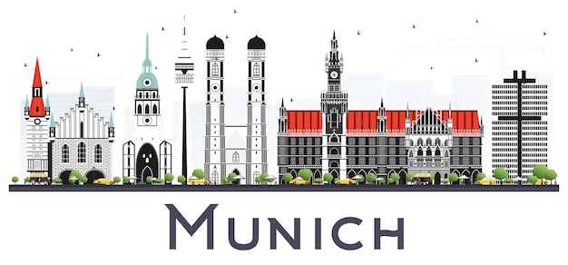 Skyline van de stad München Duitsland met kleur gebouwen geïsoleerd op wit. Vectorillustratie. Zakelijk reizen en toerisme Concept met historische architectuur. München stadsgezicht met monumenten.