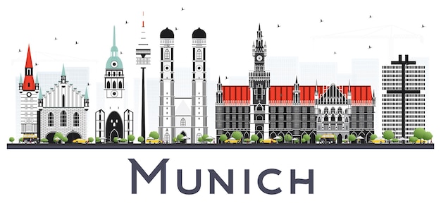 Skyline van de stad münchen duitsland met kleur gebouwen geïsoleerd op wit. vectorillustratie. zakelijk reizen en toerisme concept met historische architectuur. münchen stadsgezicht met monumenten.