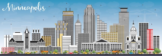 Skyline van Minneapolis Minnesota Usa met kleur gebouwen en blauwe lucht. Vectorillustratie. Zakelijk reizen en toerisme Concept met moderne architectuur.
