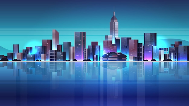 skyline van stadsgebouwen 's nachts illustratie