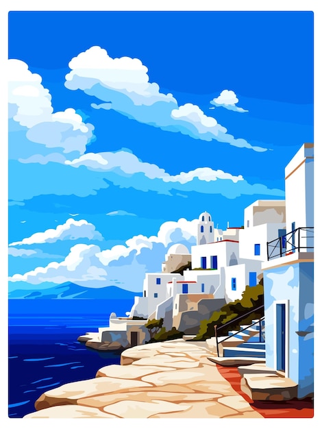 Vettore skyros grecia decorazione vintage poster di viaggio souvenir cartolina postale ritratto pittura wpa illustrazione