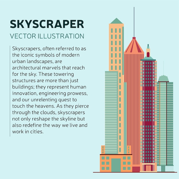 Skyscrapers banner concept Square banner or post with skyscraper copy space Vector illustration