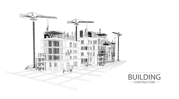 Vettore grattacieli in processo di costruzione sui progetti illustrazione cityvector di disegno
