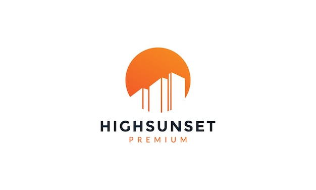 Skyscrapers or high building city with sunset logo vector icon design