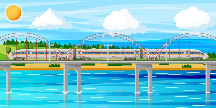 Vector skytrain and landscape with cityscape