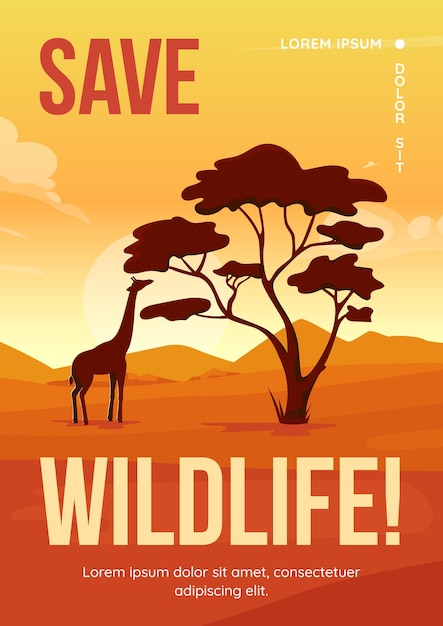Sla wildlife poster platte vector sjabloon. Bescherming van leefgebieden van wilde dieren. Brochure, boekje één pagina conceptontwerp met cartoon landschap. Flyer voor natuurbehoud, folder met kopieerruimte
