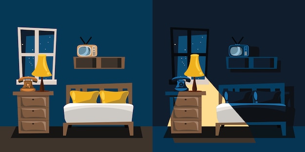 Vector slaapkamer interieur ingesteld vectorillustratie