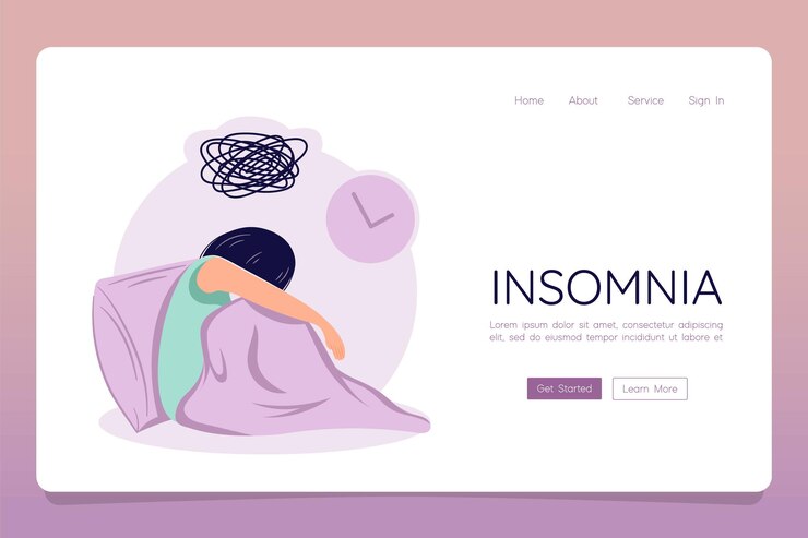 Slaapstoornis concepr vrouwelijk persoon lijdt aan slapeloosheid web banner landing