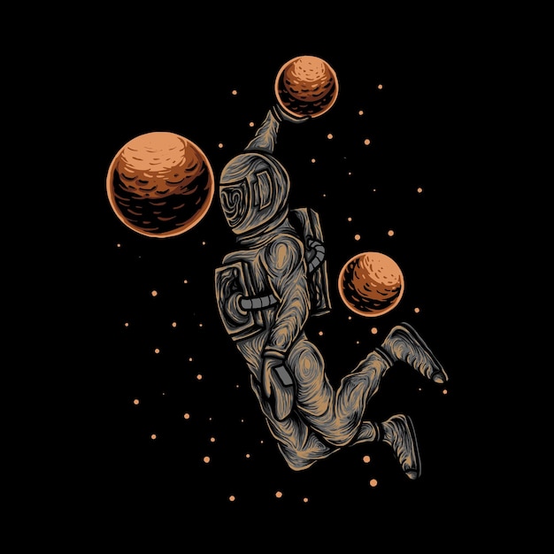 Slam dunk space astronaut vector illustration