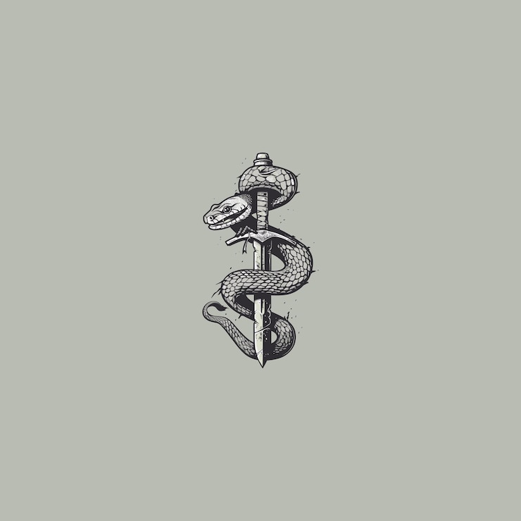Vector slang gewikkeld rond een zwaard logo ontwerp vector