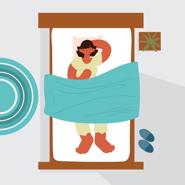 Slapende vrouw op haar bed