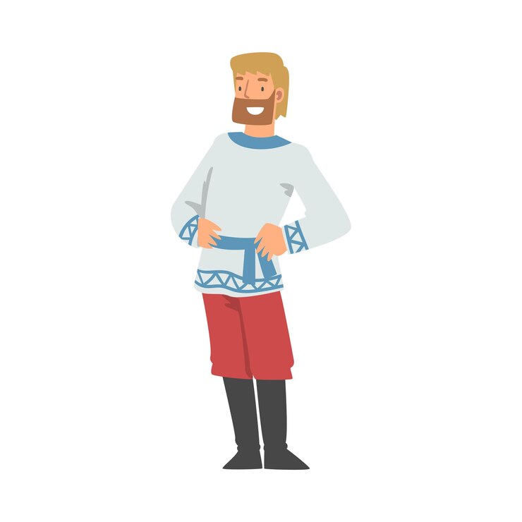 Vector slav or slavonian bearded man character in ethnic clothing vector illustration
