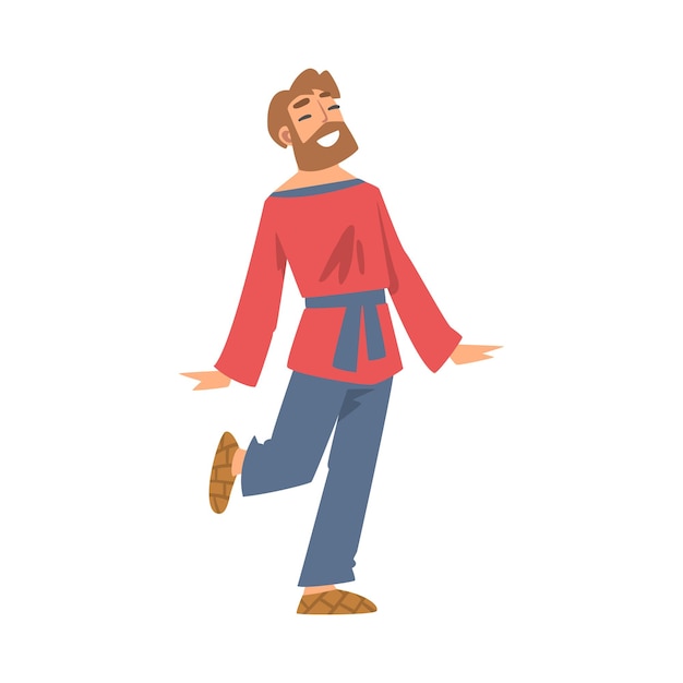 Slavische of Slavische mannelijke personage in etnische kleding Dansende vectorillustratie