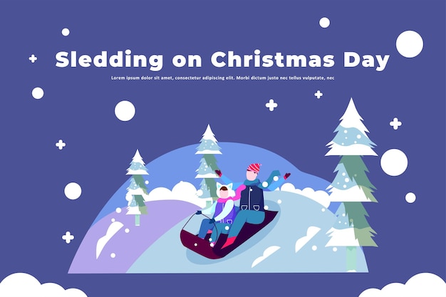 Vector sledding on christmas day - illustration christmas