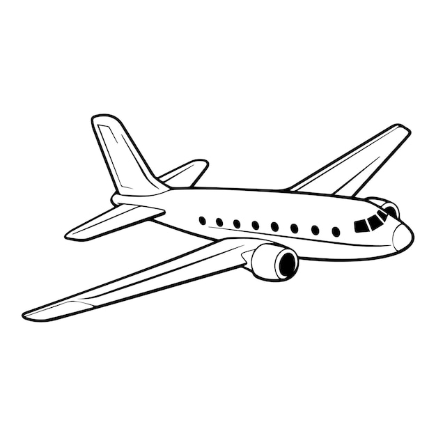 Vettore elegante icona del contorno dell'aereo in formato vettoriale perfetta per disegni a tema aviazione e viaggi