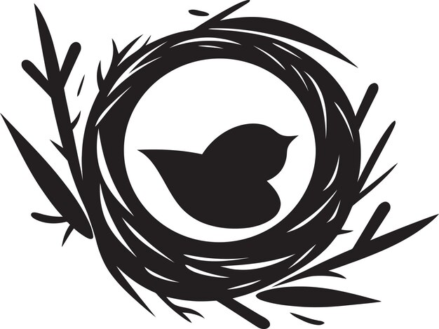 Вектор Гладкий птичий приют символ черного птичьего гнезда элегантный комфорт черное гнездо икона в векторе