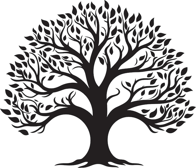 Элегантная икона черного дерева Эмблематическая деталь Иконический символ листьев Векторный черный дизайн