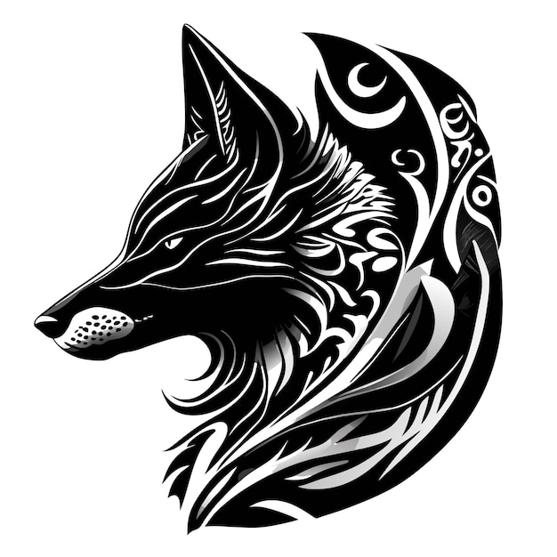 Vector a sleek black and white dog tattoo with intricate details and a hint of realism