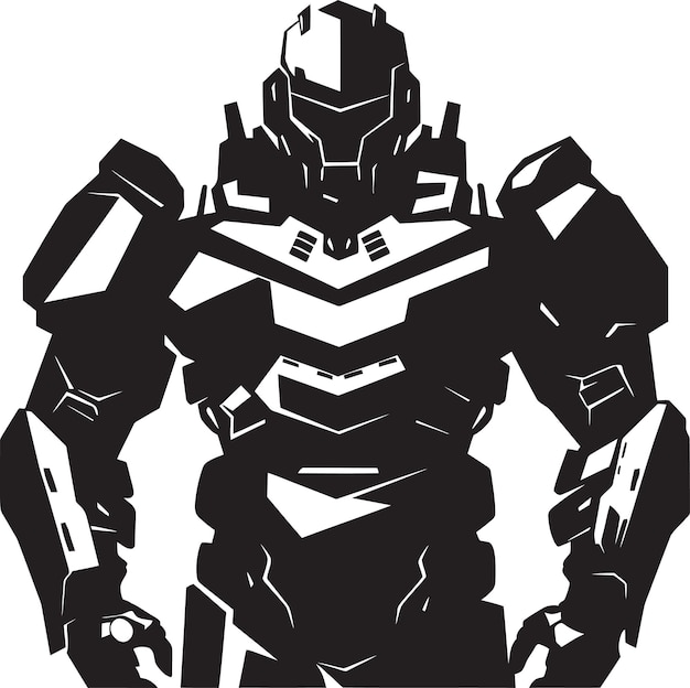 Sleek Enforcer Black Armed Robot Iconic Design Battlefield Guardian Vector Black Combat Bot Icon