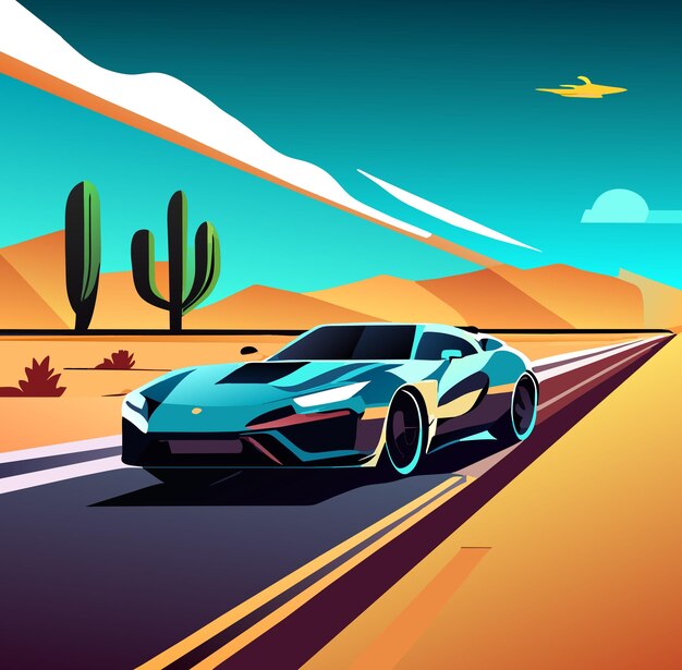 Sleek Modern Sports Car on Desert Highway