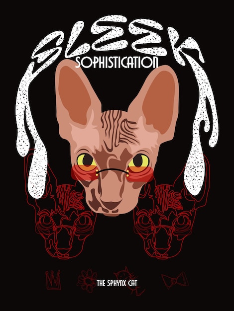 Vector sleek sophistication with sphynx cat and red glasses wall poster and tshirt clothing design