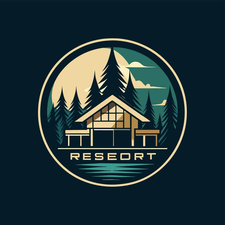Vector a sleek and stylish logo for a boutique resort featuring a cabin nestled in the woods create a sleek and stylish logo for a boutique resort nestled in the forest