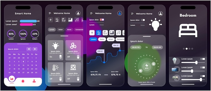 Vector sleek vector illustration of a smart home app interface displayed on a smartphone