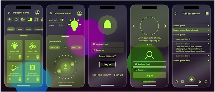 Vector sleek vector illustration of a smart home app interface displayed on a smartphone