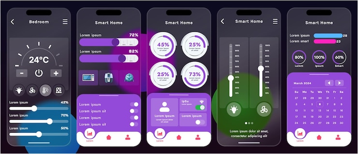 Vector sleek vector illustration of a smart home app interface displayed on a smartphone