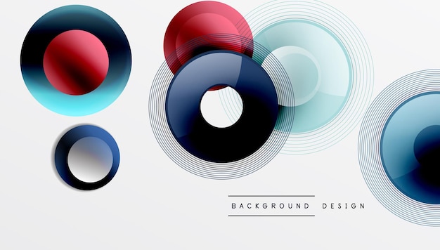Sleek vector with overlapping circles in vibrant colors and smooth gradients Dynamic composition with depth symmetry and minimalistic elegance on a light background