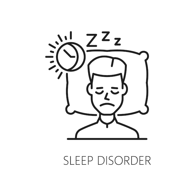 Sleep disorder psychological problem and mental health icon in outline vector Psychology and mind emotional state problem in sleep disorder insomnia apnea or psychological narcolepsy line symbol