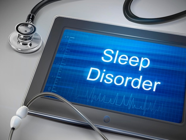 Vector sleep disorder words displayed on tablet