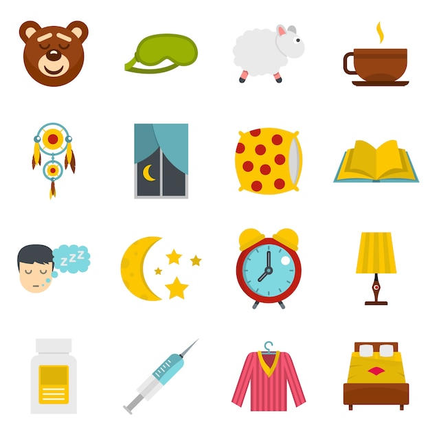 Sleep icons set in flat style