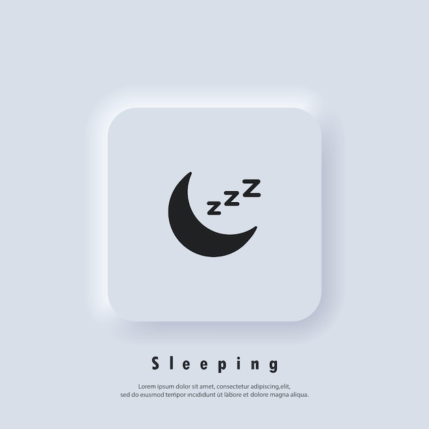 수면 로고. 졸린 Zzz. 잠자는 아이콘. 휴식, 휴식, 회복, 수면, 꿈, 휴식, 불면증. 벡터. Ui 아이콘입니다. Neumorphic Ui Ux 흰색 사용자 인터페이스 웹 버튼입니다. 뉴모피즘