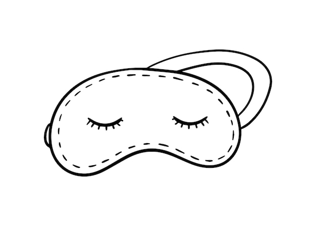 Vector sleep mask protection from light with eyes on an elastic band doodle linear cartoon coloring