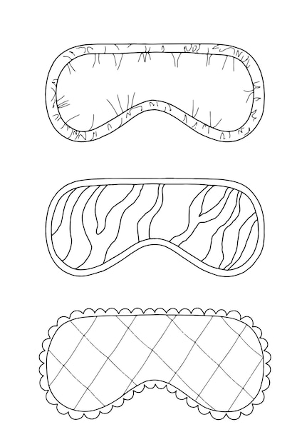 Set di maschere per il sonno doodle schizzo lineare