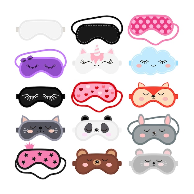 Sleep masks set eye protection wear accessory collection  cute animal faces pink black color