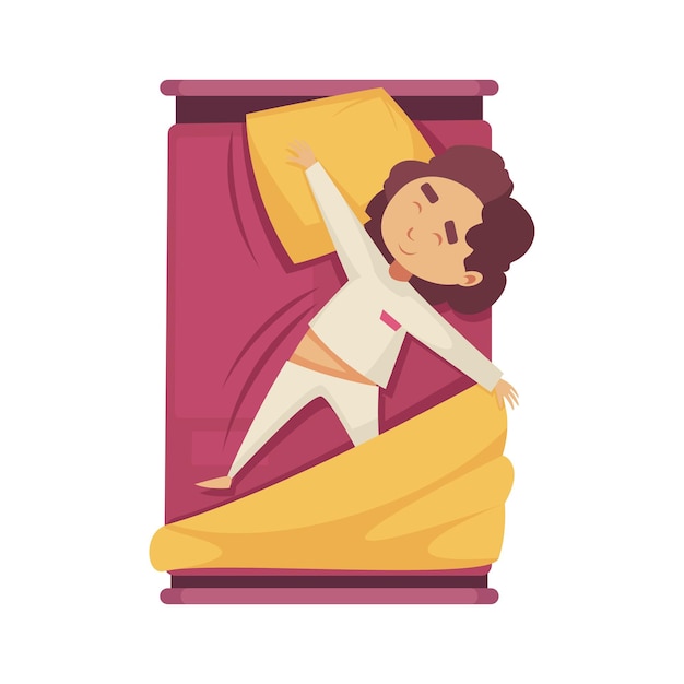 Sleep time composition with doodle character of sleeping child spreading hands like flying bird flat isolated vector illustration