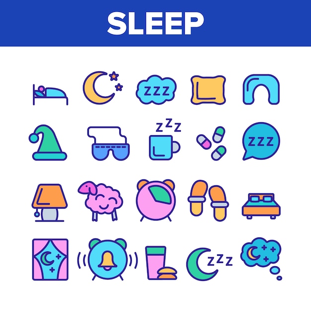 Sleep time elements icons set